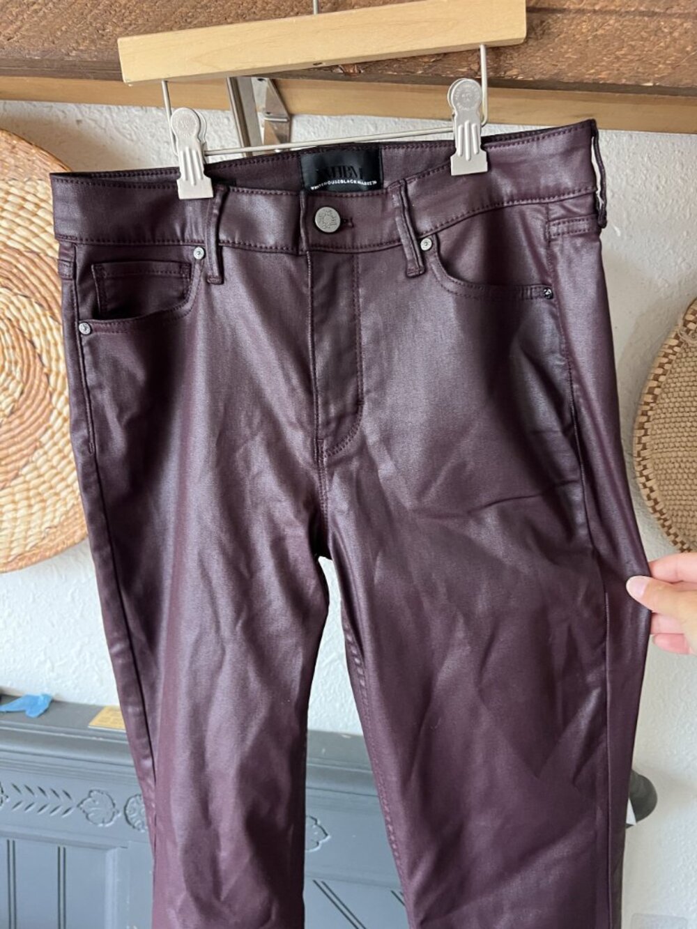 White House Black Market EDGY High-Rise Coated Skinny Jeans Burgundy Wine Biker - Picture 6 of 7